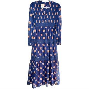 Vintage Prairie Dress Rae Dolls 70’s Maxi Boho Floral Lace Tiered Blue Size XS